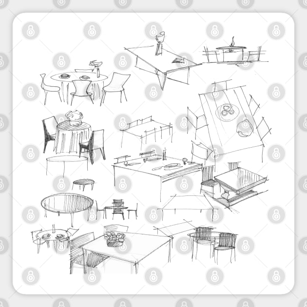 tables and chairs sketch Magnet by jorge_lebeau